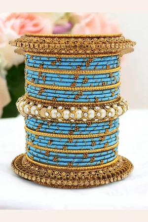 Leshya Set Of 31 Brass-Plated Stone Studded & Beaded Bangles