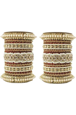 Leshya Set Of 30 Brass Plated Stones Studded Bangles