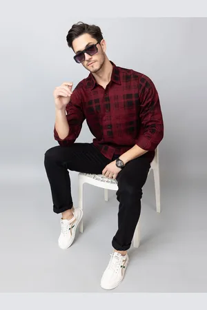 Club York Checked Spread Collar Curved Cotton Casual Shirt