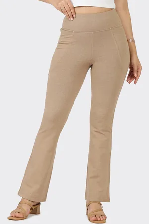 BlissClub Women Herringbone Textured Tailored Flared High-Rise Wrinkle Free Trousers
