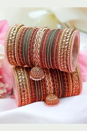 Leshya Set Of 70 Brass Plated Kundan Studded Bangles