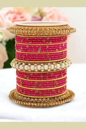 Leshya Set Of 31 Stone Studded Threaded Bangles