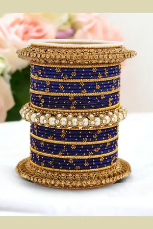 Leshya Set of 31 Brass Plated Stone Studded Bangles