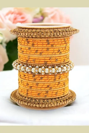 Leshya Set of 31 Brass-Plated Stone Studded Bangles