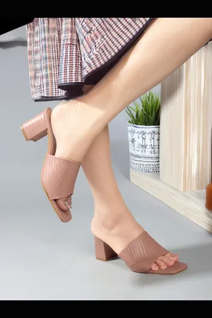 Mast & Harbour Nude-Coloured Textured Open Toe Block Heels