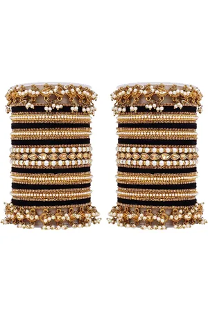 Leshya Set Of 66 Brass Plated Kundan Studded Bangles