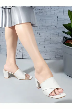 Mast & Harbour White Textured Open Toe Block Heels