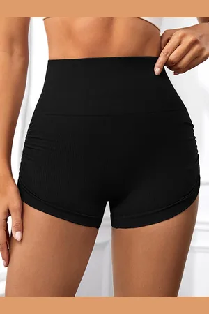 LULU & SKY Women Ribbed Ruched Detail Slim Fit High-Rise Sports Shorts