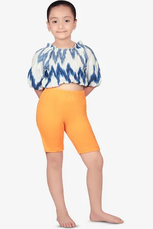 PROTEENS Girls Orange Solid Slim Fit Biker Shorts