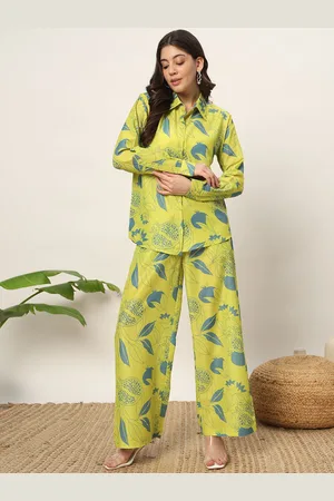 FIORRA Floral Printed Cuffed Sleeves Casual Shirt With Palazzos