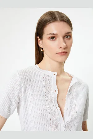 Koton Women Embroidered Round Neck Front-Open Sweaters