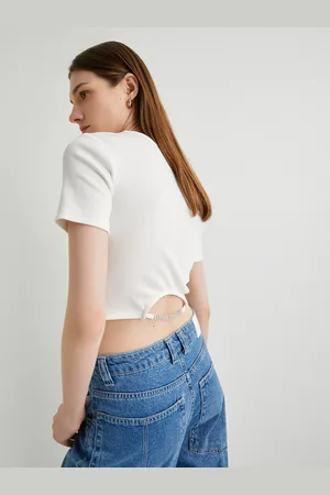 Koton Women Round Neck Solid Crop Top