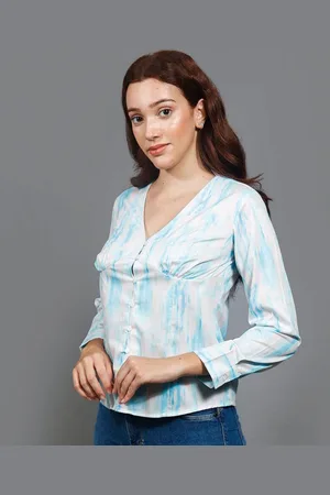 Roadster The Lifestyle Co. White & Blue Tie and Dye Printed Shirt Style Top