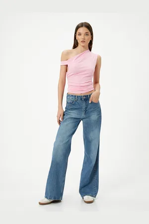 Koton Women Solid One Shoulder Ruched Crop Top