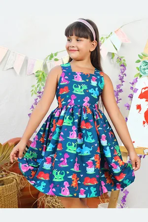 Jilmil Girls Conversational Printed Pleated Cotton Pinafore Dress
