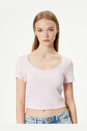 Koton Women Solid Scoop Neck Crop Top