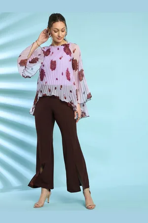 Antheaa Pleated Printed Top With Trousers Co-Ords