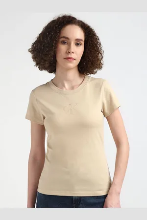 Calvin Klein Women Round Neck Solid Pure Cotton T-shirt