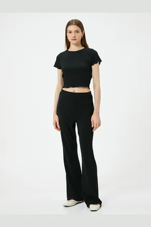 Koton Women Solid Smocked Round Neck Crop Top