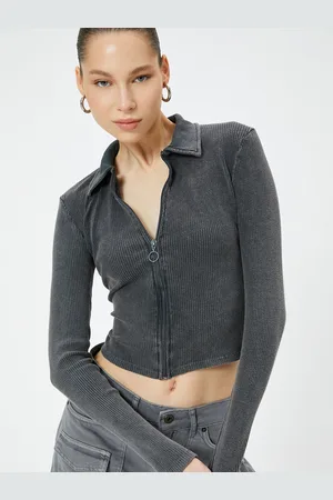 Koton Women Shirt Collar Solid Crop Top