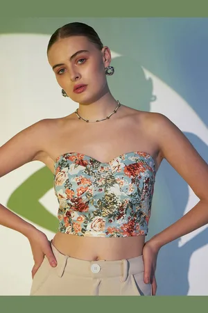 Berrylush Floral Printed Strapless Tube Crop Top