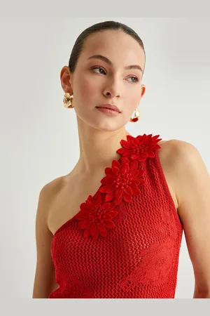 Koton Floral Self Design Sheer One Shoulder Top