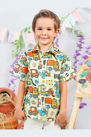 Jilmil Boys Conversational Printed Spread Collar Cotton Casual Shirt