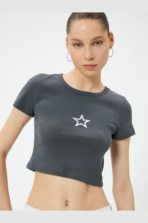 Koton Women Round Neck Solid Crop Top