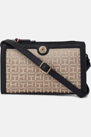 Tommy Hilfiger Women Brand Logo Printed Structured Shoulder Bag with Bow Detail