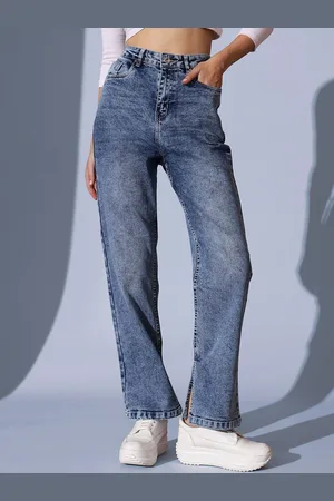STREET 9 Women Comfort Relaxed Fit High-Rise Slash Knee Heavy Fade Jeans