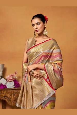 Kalini Women Silk Blend Woven Banarasi Saree With Blouse Piece