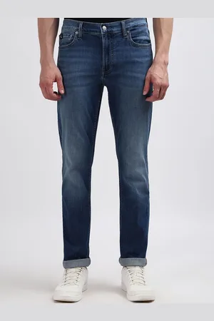 Calvin Klein Men Mid-Rise Cotton Slim Fit Low Distress Light Fade Jeans