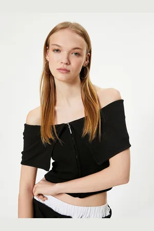 Koton Women Solid Off Shoulder Bardot Crop Top