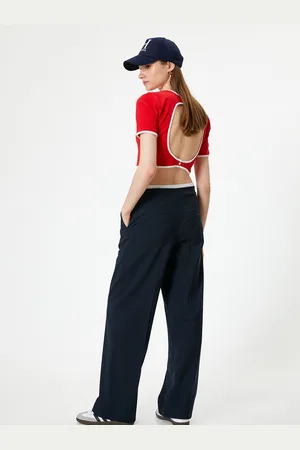 Koton Women Solid Round Neck Cherry Red Crop Top