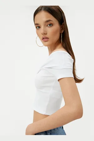 Koton Women Off Shoulder Twisted Bardot Crop Top
