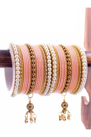 Leshya Set Of 34 Brass-Plated Stoned Studded & Beaded Traditional Bangles