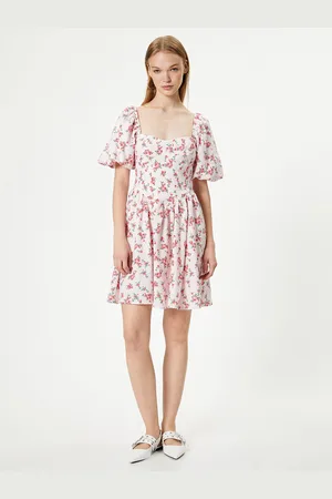 Koton Women Floral Print Linen Fit & Flare Dress