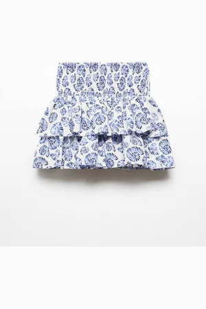 MANGO Girls Cotton Printed Tiered Skirt with Ruffles