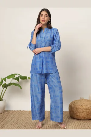 FIORRA Geometric Printed Mandarin Collar Three-Quarter Sleeves Casual Shirt With Trousers