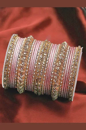 Leshya Set Of 26 Brass-Plated Stone-Studded Bangles