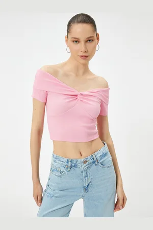 Koton Women Solid Off Shoulder Bardot Crop Top