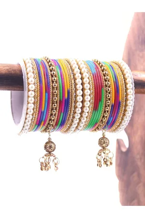 Leshya Set of 34 Brass-Plating Stone-Studded Bangles