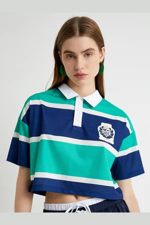 Koton Women Colourblocked Polo Collar Applique T-shirt