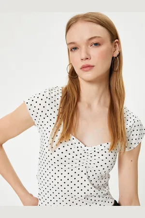 Koton Women Polka Dot Printed Scoop Neck Crop Top