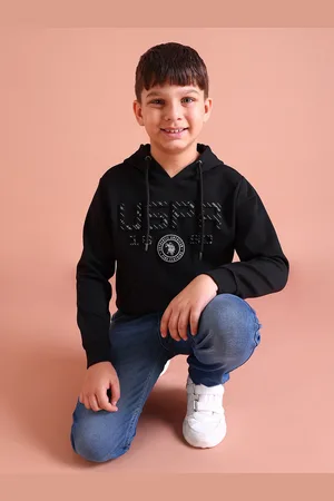 Ralph Lauren Boys Black Brand Logo Embossed Hooded Sweatshirt