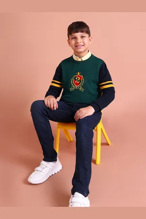 Ralph Lauren Boys Green & Navy Blue Colourblocked Pullover with Embroidered Detail