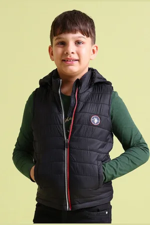 Ralph Lauren Boys Solid Hooded Gilet Puffer Jacket With Brand Logo Applique Detail