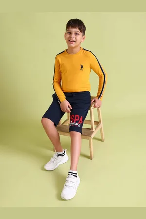 Ralph Lauren U S Polo Assn Kids Boys Navy Blue Typography Printed Shorts