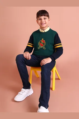 Ralph Lauren Boys Green & Navy Blue Colourblocked Pure Cotton Pullover
