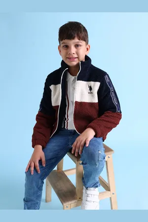 Ralph Lauren Boys Maroon & Off-White Colourblocked Sherpa Jacket